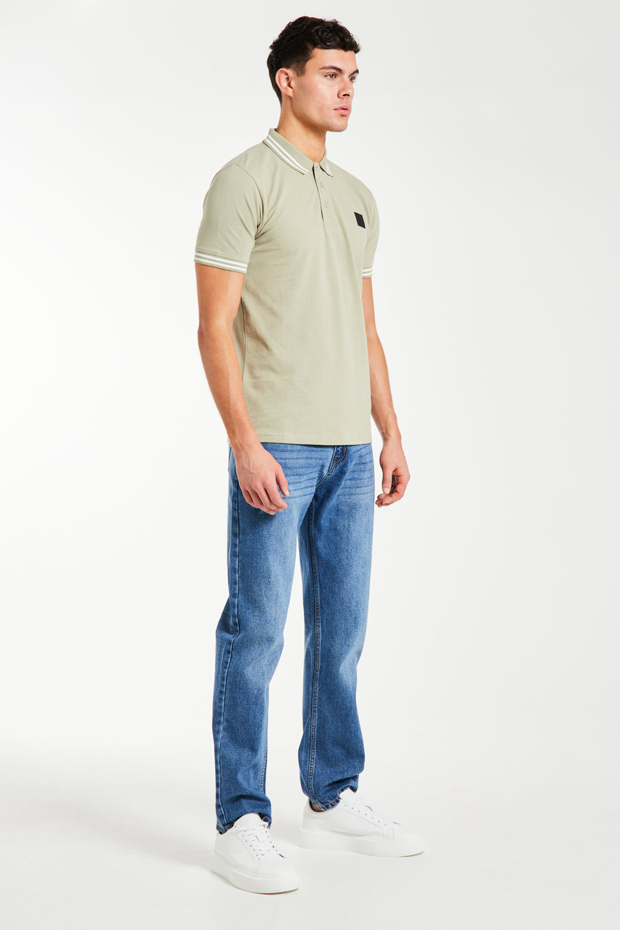 mens polos on sale side profile in sage