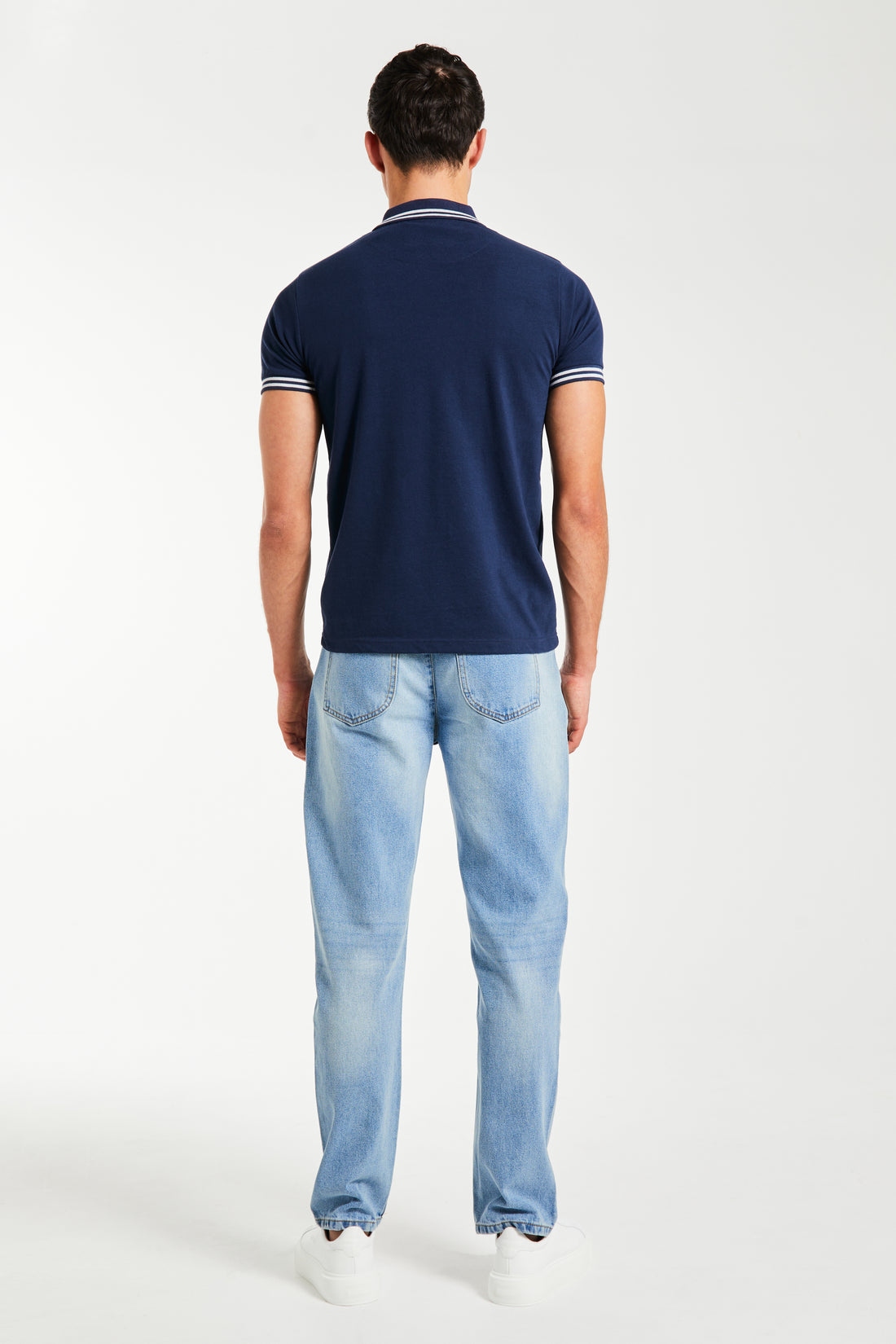 back profile of men's polo shirts sale in dark blue