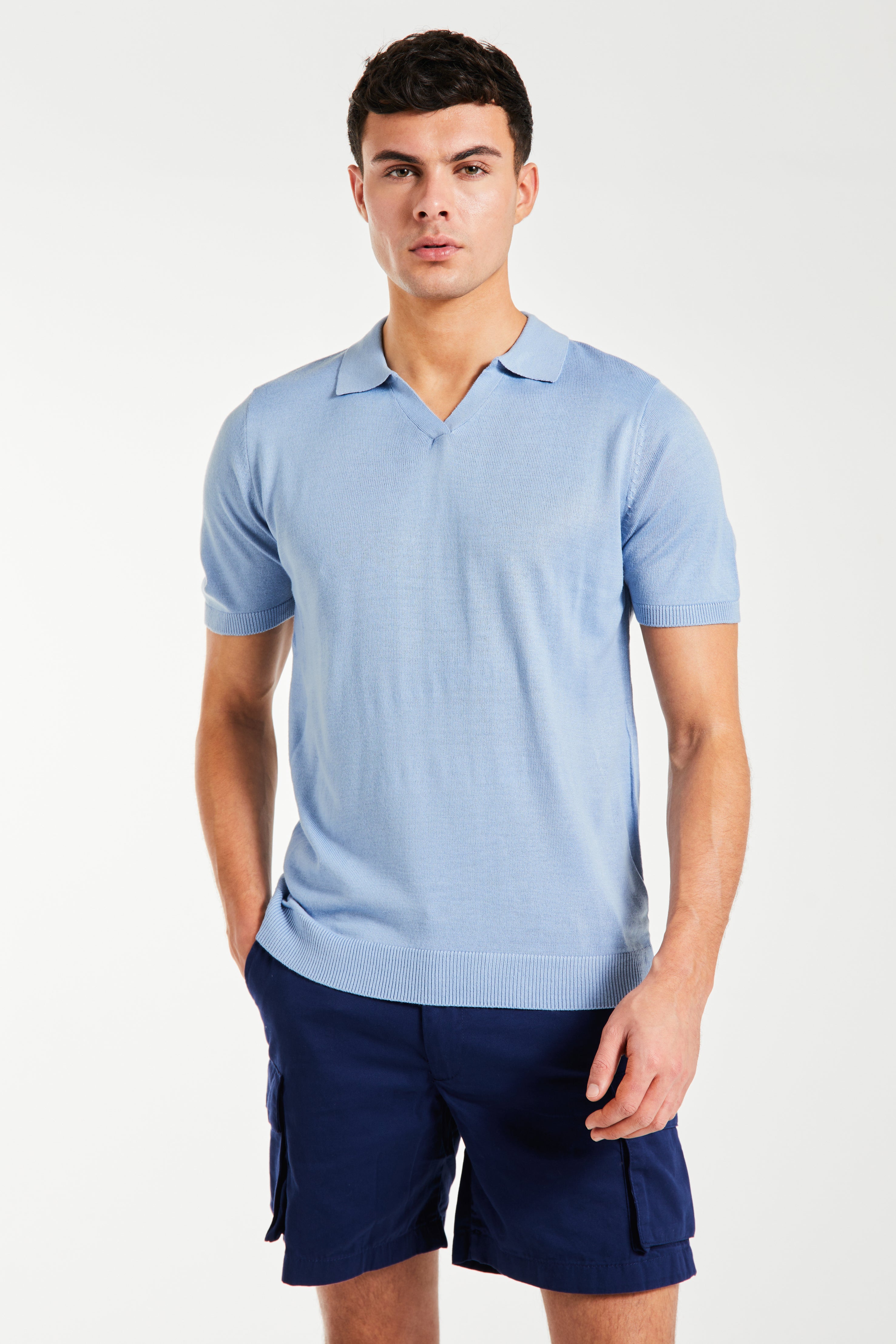 Kofi Knitted Polo in Blue