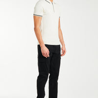 men's polo t-shirt sale in cream with black trim on collar