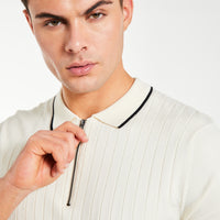 close up of men's polo t-shirt sale with zip in nimbus cloud
