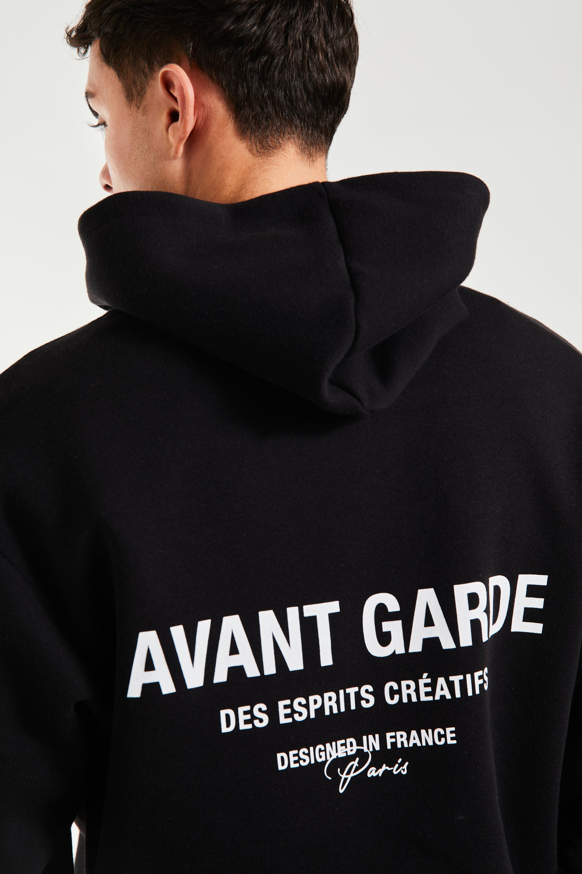 Big logo detail on black hoodie