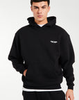 Close up of mens black hoodie by Avant Garde