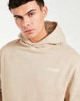 Mens taupe hoodie close up logo detail