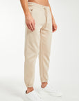 Mens taupe joggers with white trainers