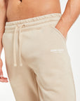Jogger logo detail on taupe tracksuit