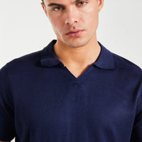men's knitted polo in royal blue with a v-neck