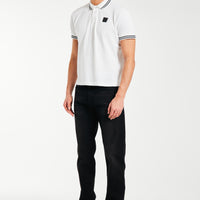 Cheap polo shirts for men in white with black trim