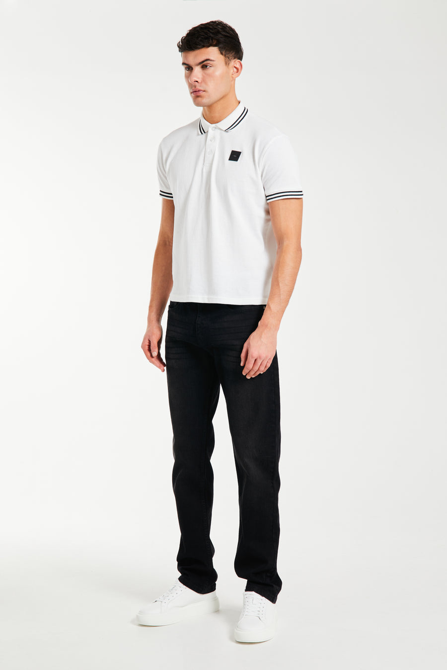 Cheap polo shirts for men in white with black trim