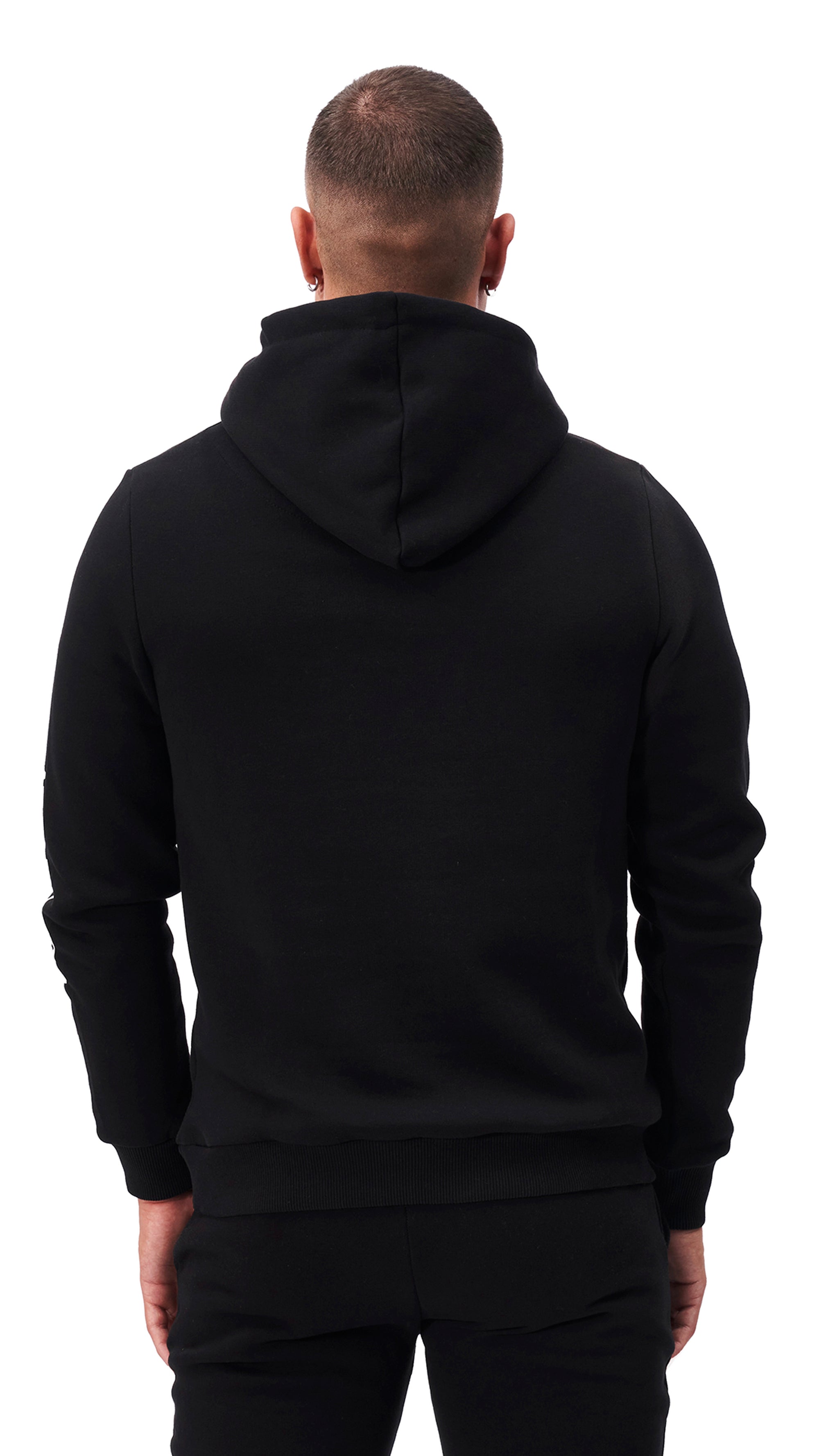 Plain back of mens full tracksuit in black.
