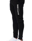 Mens black jogger side profile, logo detail