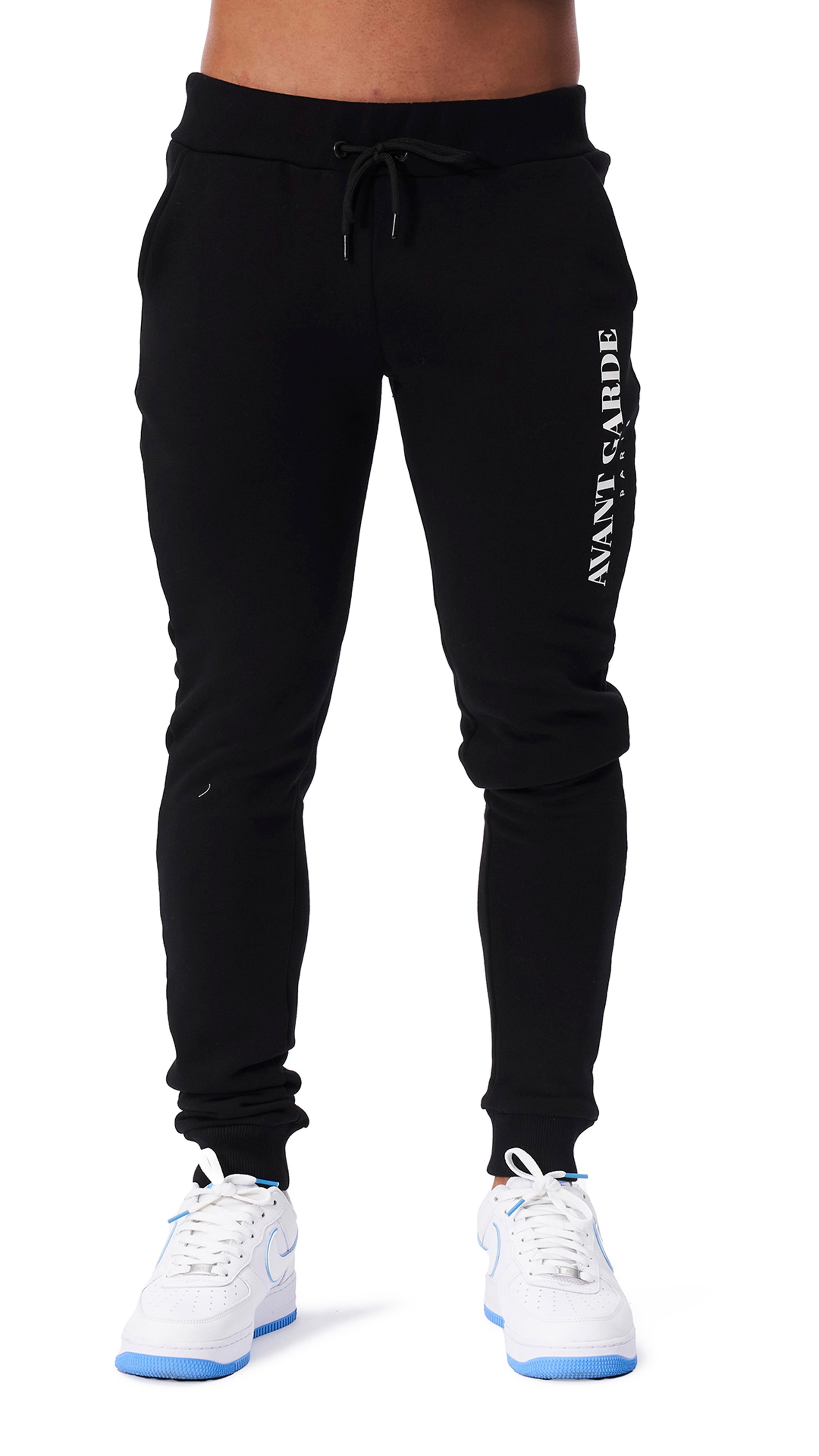Mens black joggers with big logo