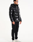 Model in discounted black puffer jacket