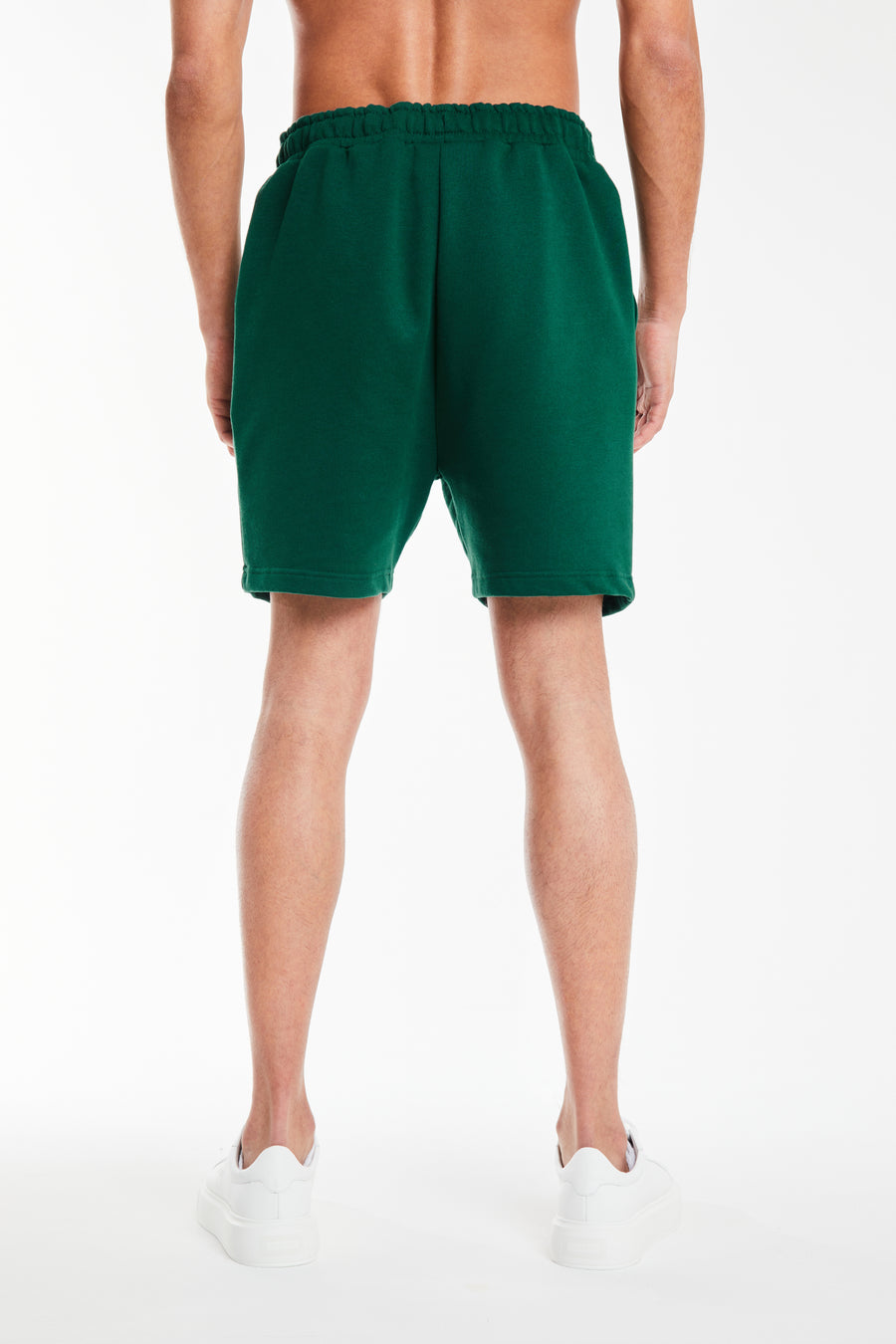 back profile of men's jersey shorts sale in dark green