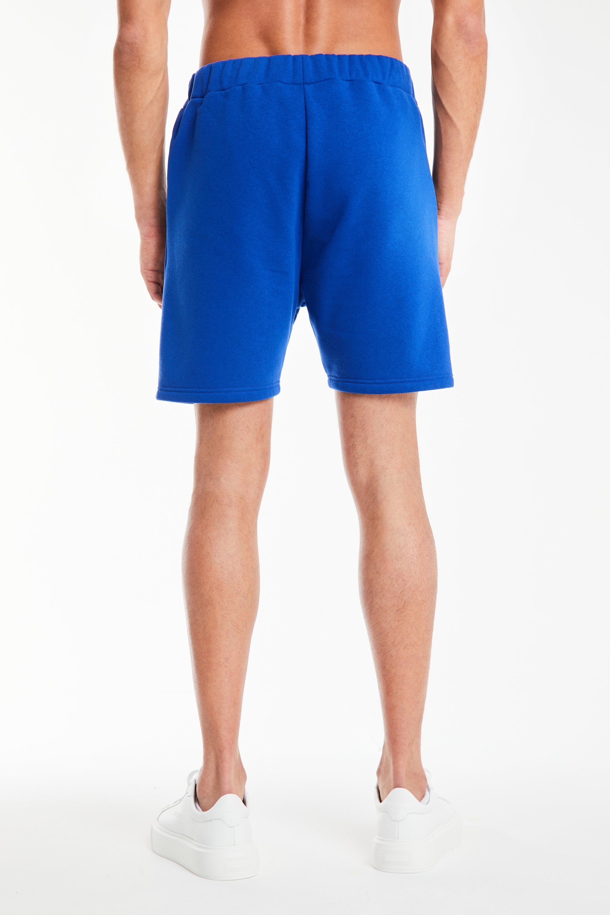back profile of jersey shorts in brilliant blue