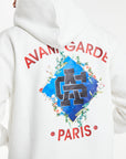 Men's hoodies in off-white with 'Avant Garde Paris' graphic logo on back