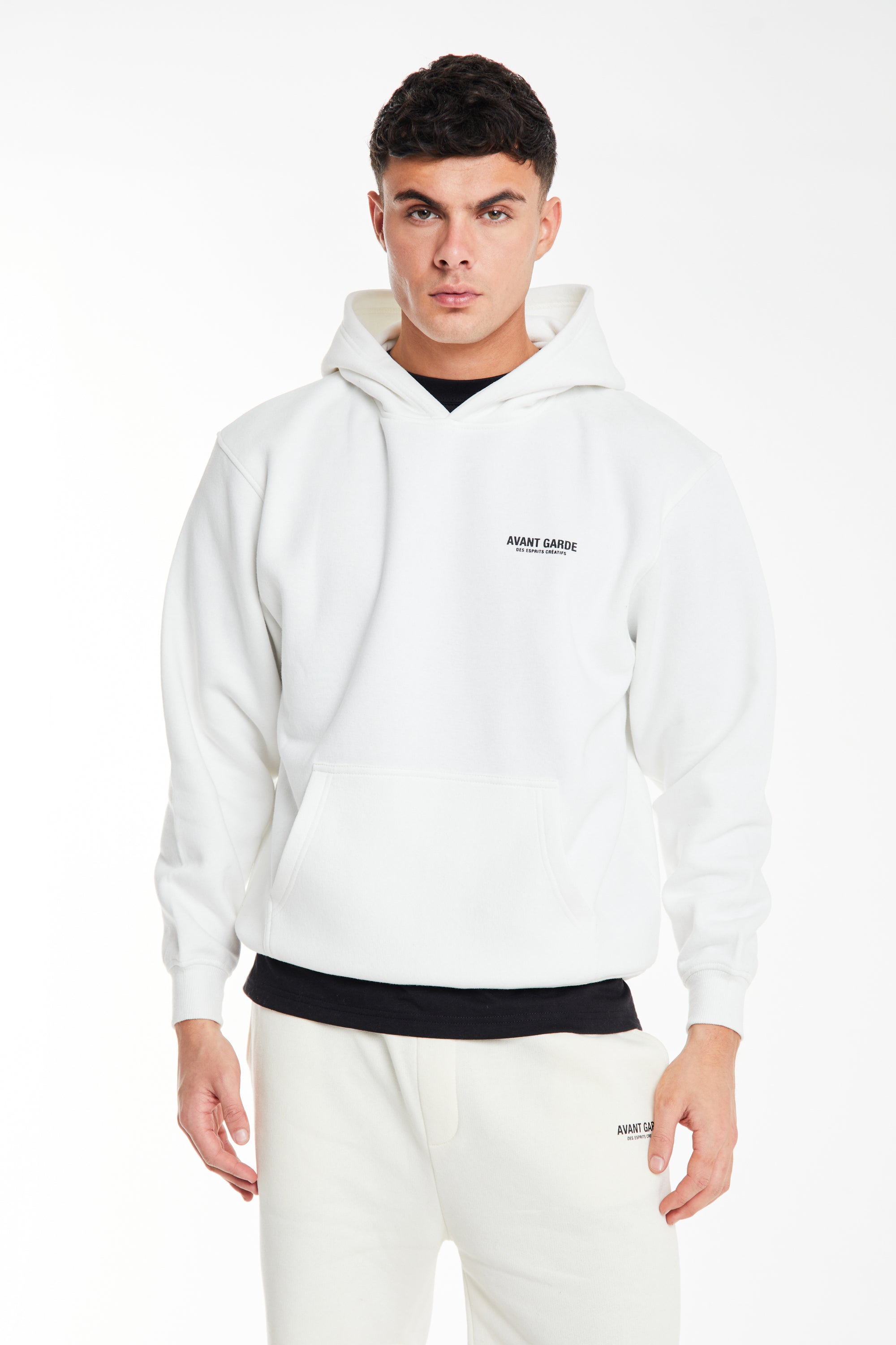 Model wearing ecru hoodie sale