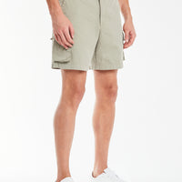 side profile of men's utility shorts in sage