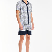 Men's summer twin sets in navy with white patterns