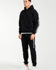 Mens black tracksuit with arm logo