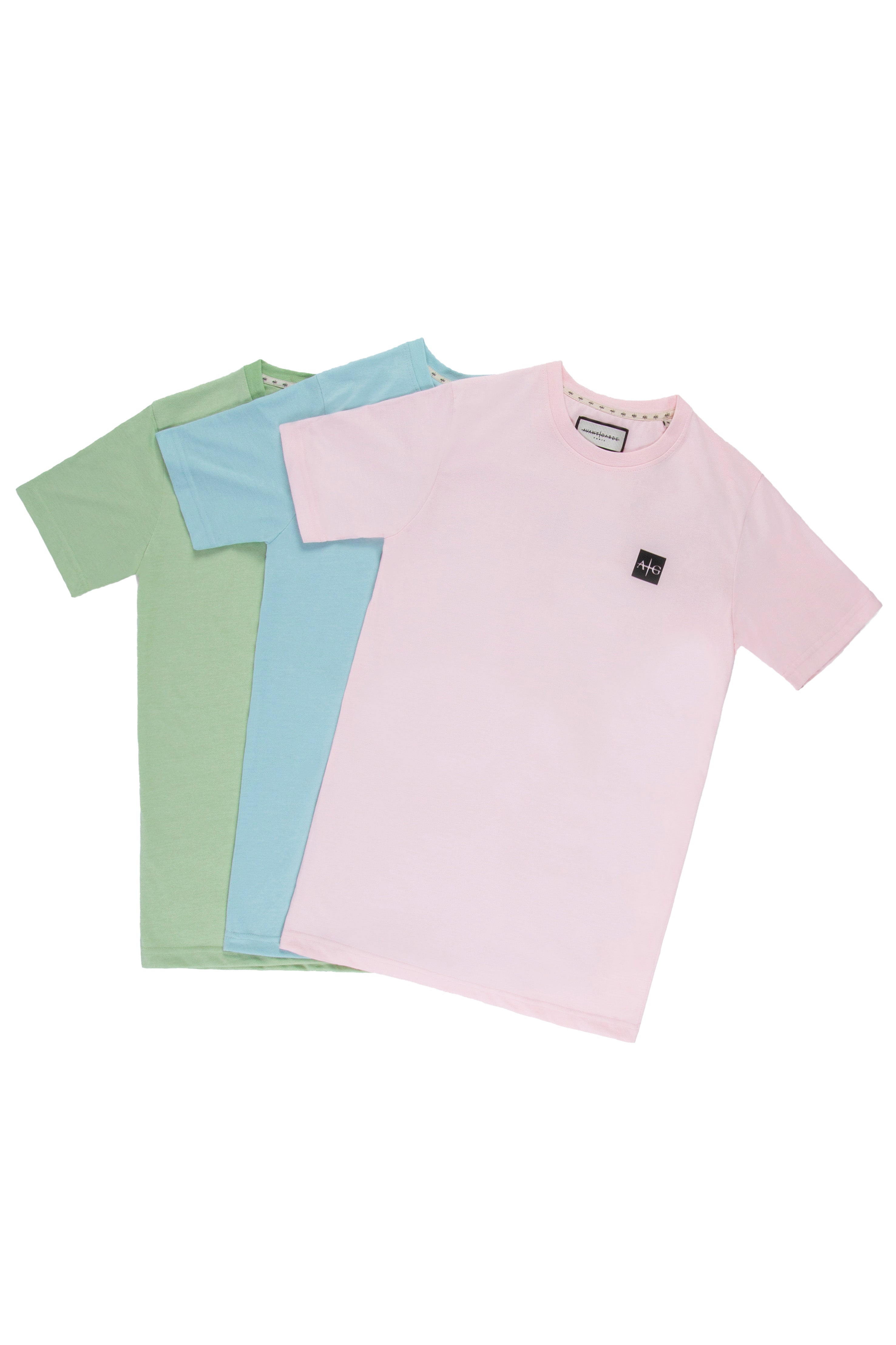 VAUNDY　Logo T-ShirtsM [Pale Pink×Green] Sawton Three Pack T-Shirts in Baby Blue/Chalk Pink/Mint Green