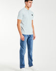 men's polo shirt sale in blue styled with jeans