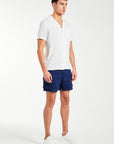 men's utility shorts in royal blue styled with white top