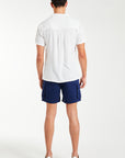 back profile of men's utility shorts in dark navy