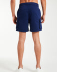 back profile of men's utility shorts in navy