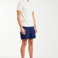 side profile of men's knitted polo with quarter zip in ecru