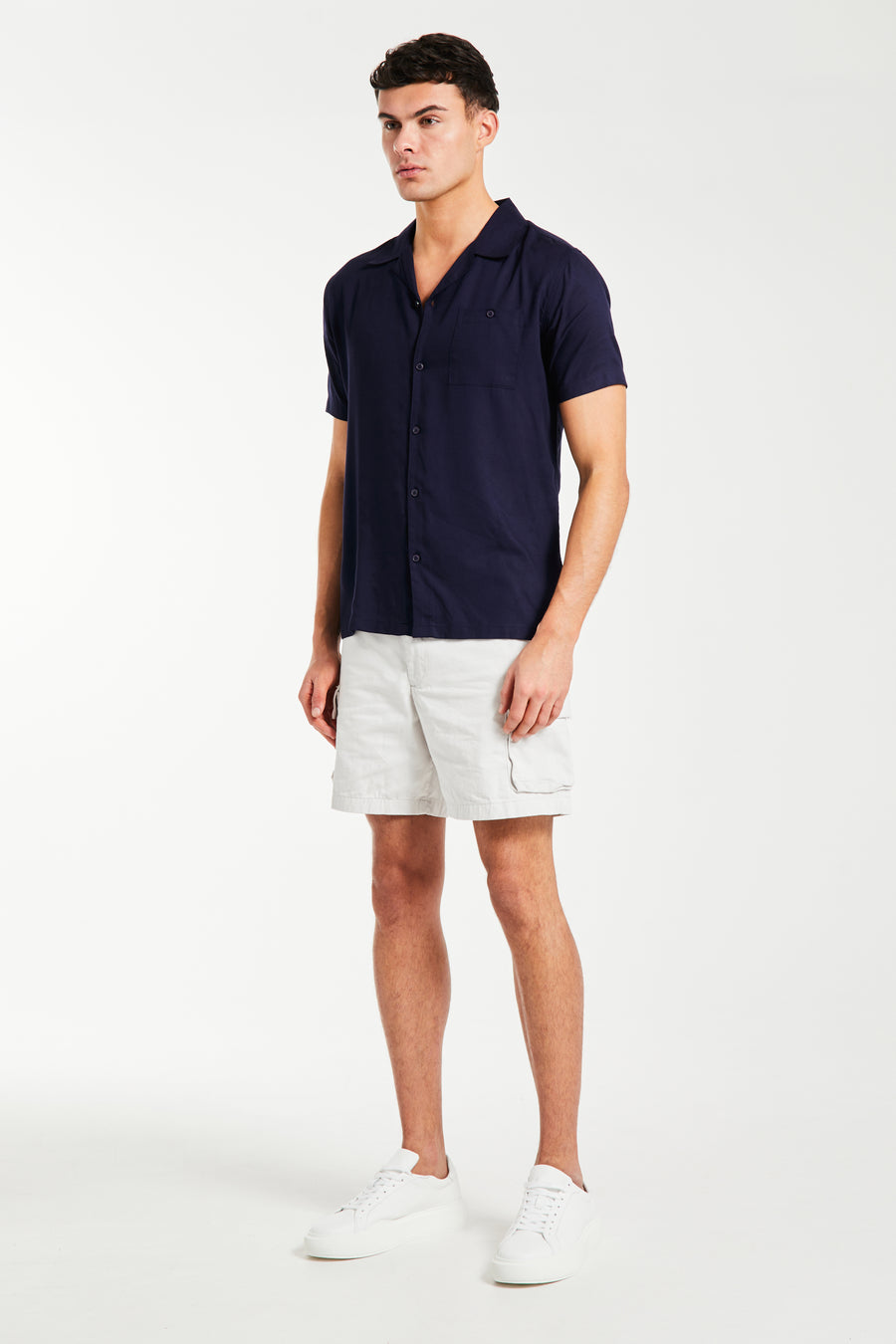 Men's shirts sale in dark blue paired with shorts