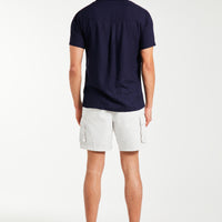 back profile of men's summer shirt in blue