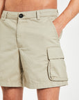 close up of men's utility shorts in light beige