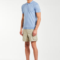 men's knitted polo in sky blue styled with shorts