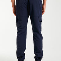 back profile of cheap cargo pants for men in royal blue