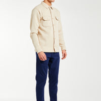 side profile of men's overshirt in stone