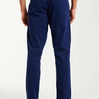 Back profile of men's chino pants in dark blue