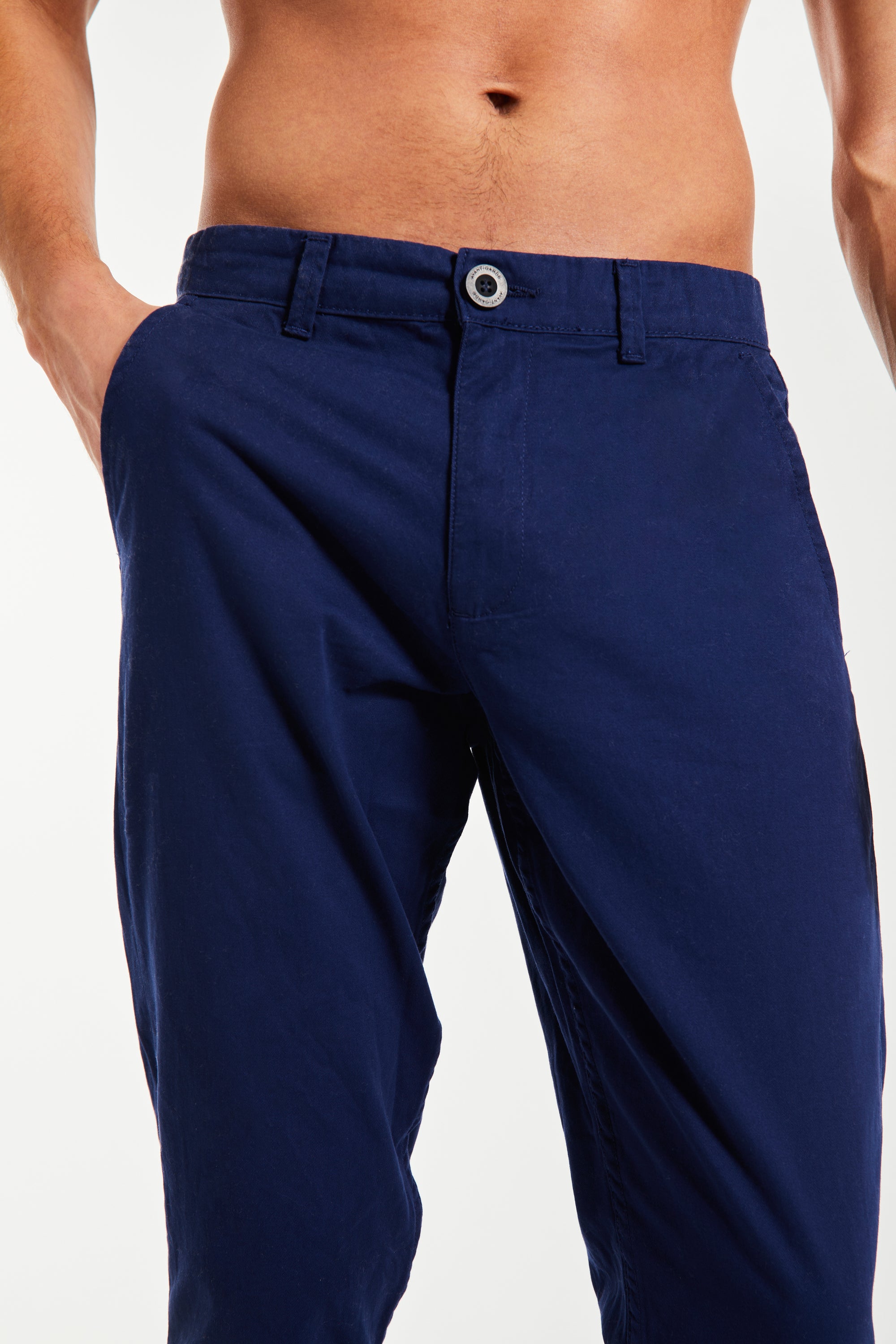 Men&#39;s chinos sale in navy blue with metal button