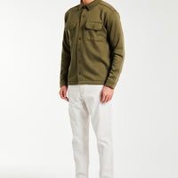 Model wearing outfit with men's chino sale on in white