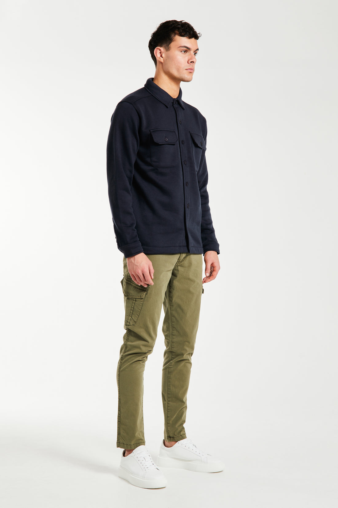 Cheap men's overshirt with cuffed sleeves in navy