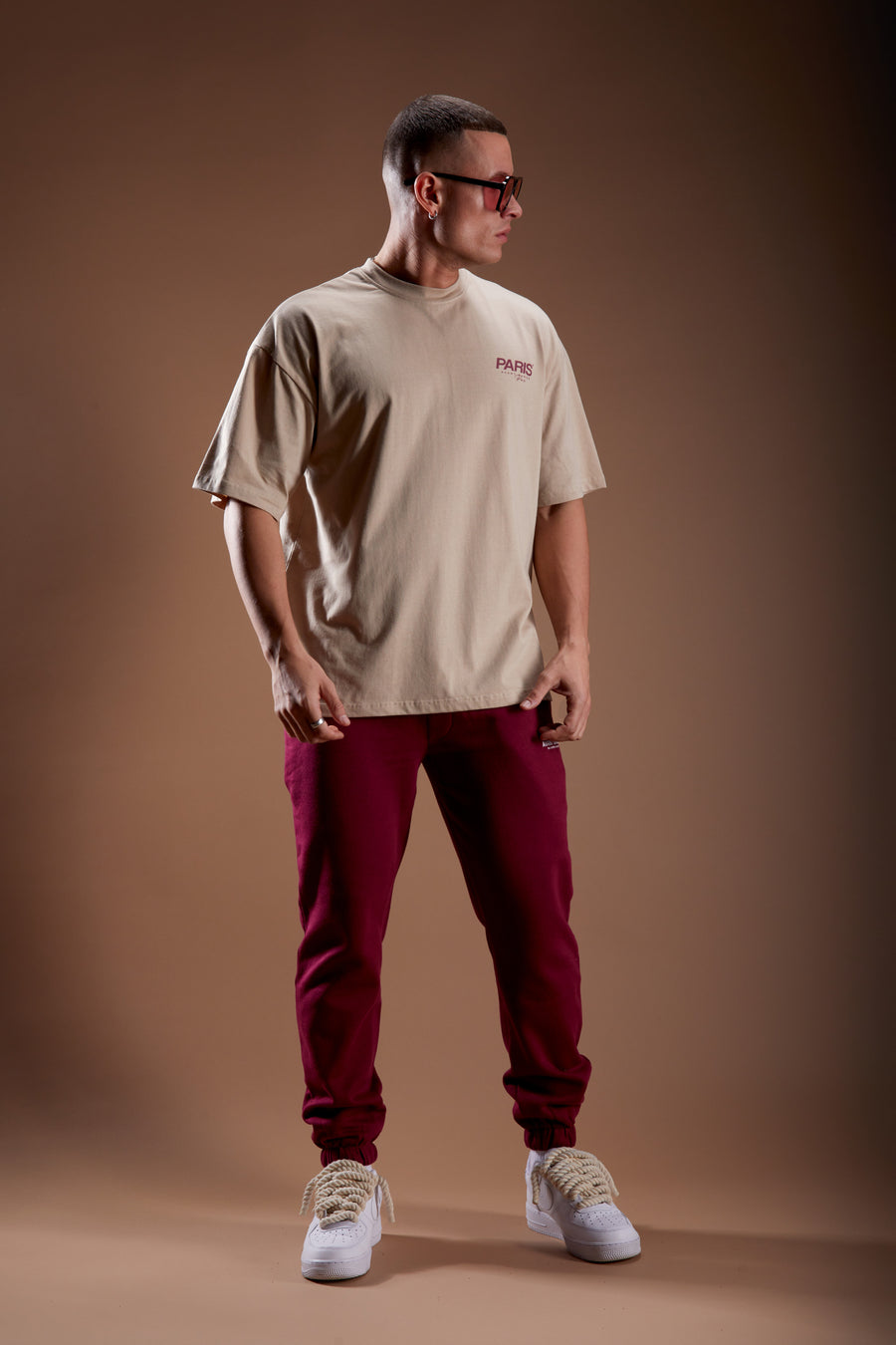 Mens Fitted Joggers in Burgundy