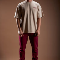 Taupe T-shirt and Burgundy Joggers