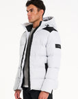 Side Profile of Alps Puffer Jacket in Frost Grey