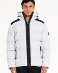 Alps Puffer Jacket in Frost Grey zipped up