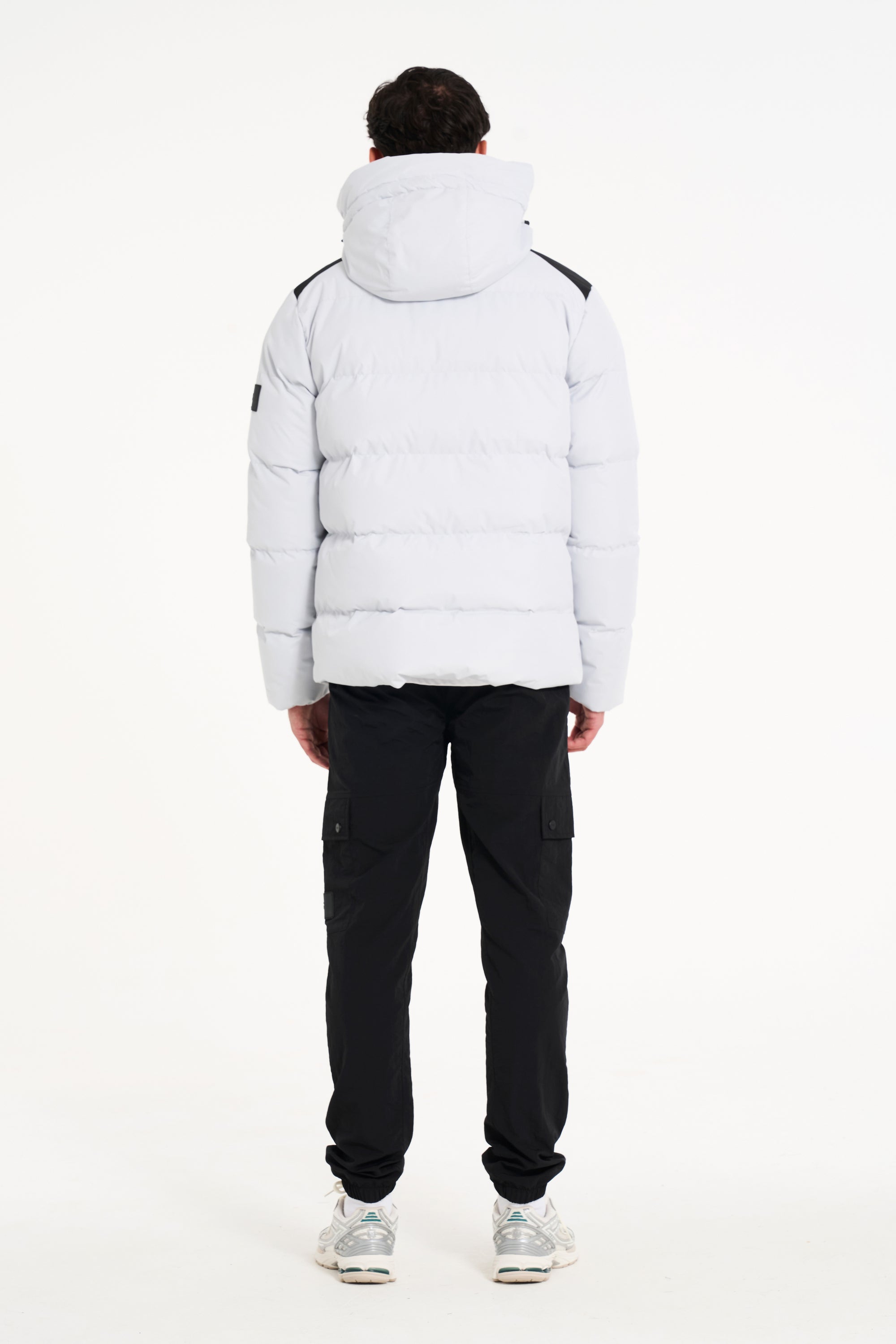 Back of mens grey puffer jacket (Sale)