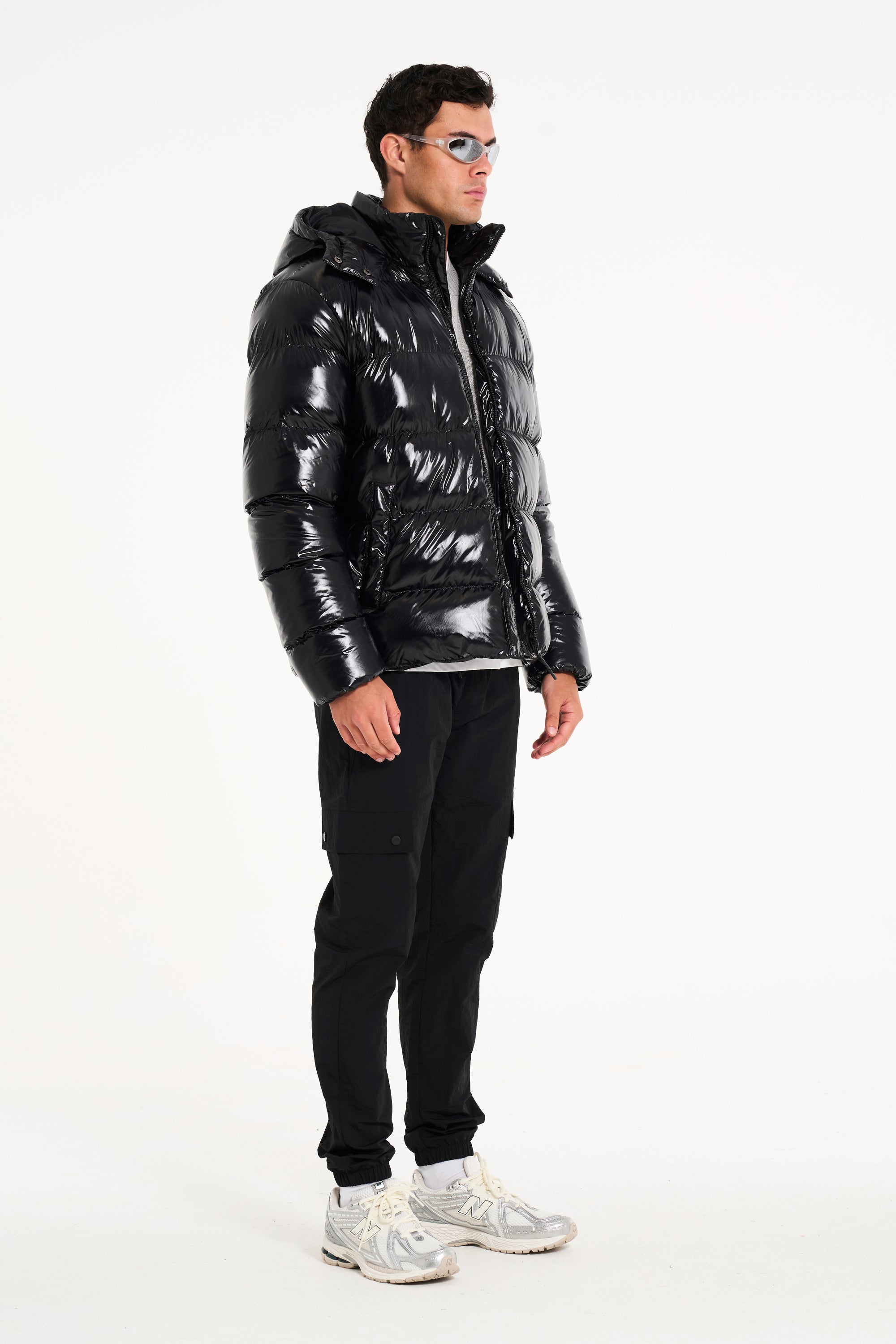 Model in discounted black puffer jacket