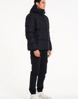 Mens bubble coat in black with cargo trousers