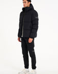 Mens black puffer jacket (unzipped)