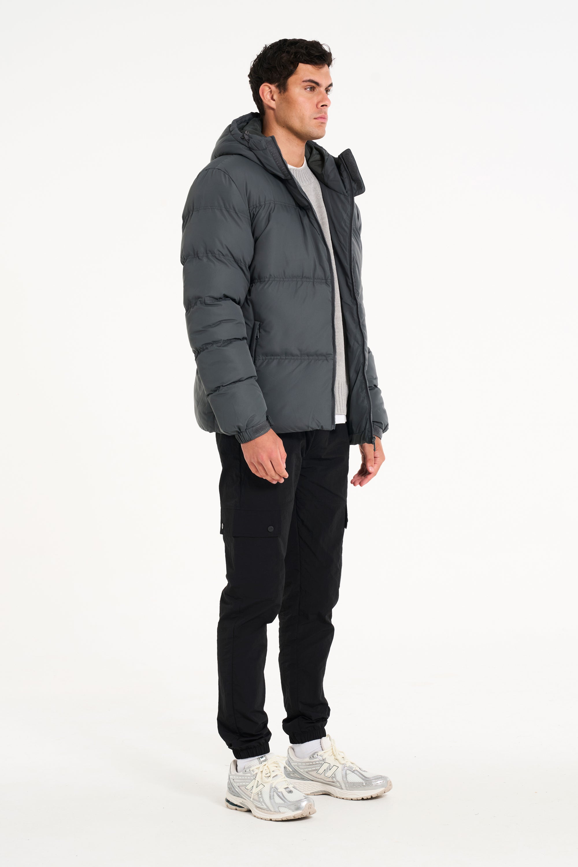 Mens charcoal jacket (full model image)