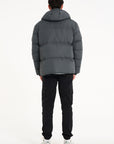 Back of mens grey bubble coat